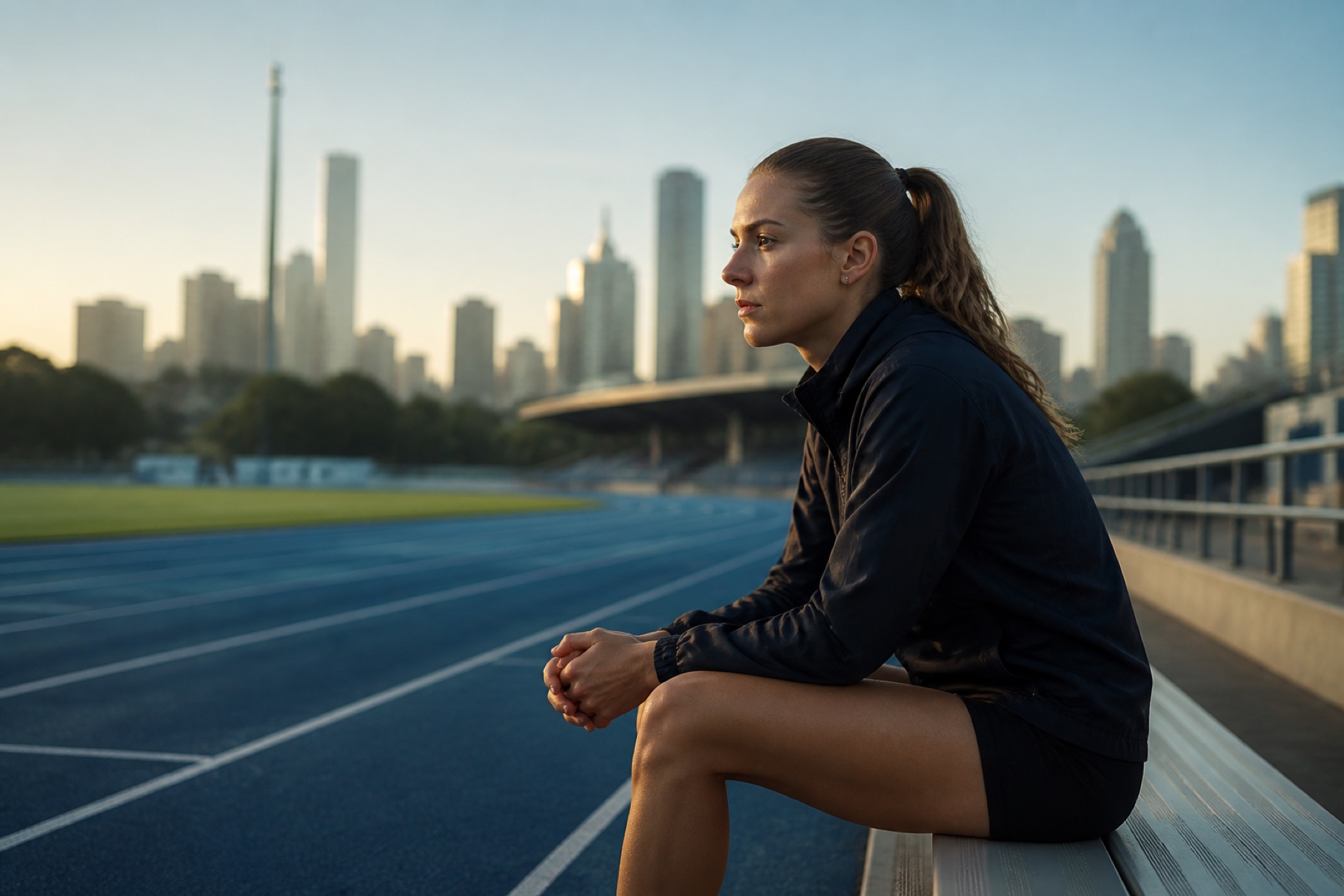 Athlete preparing with calm focus before competition