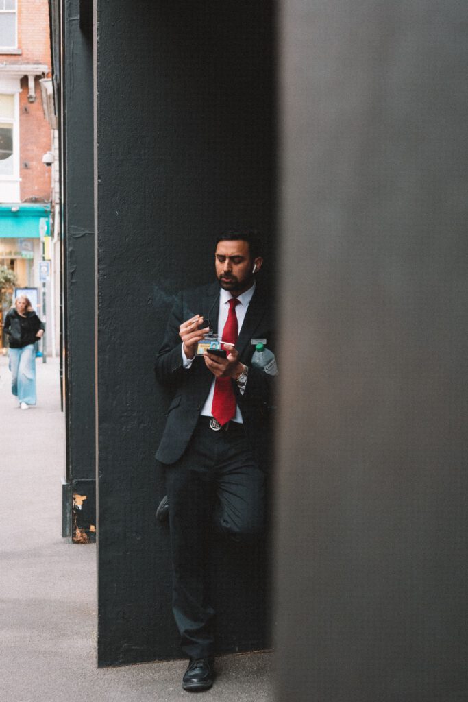 Office worker smoking during a work break