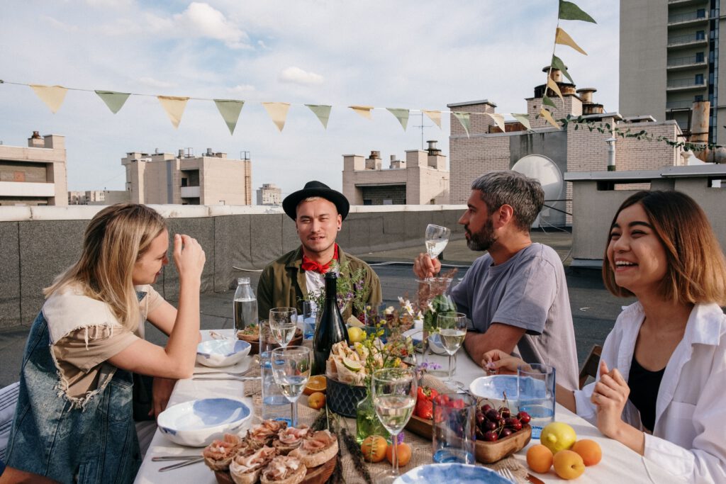 Friends socialising together without smoking