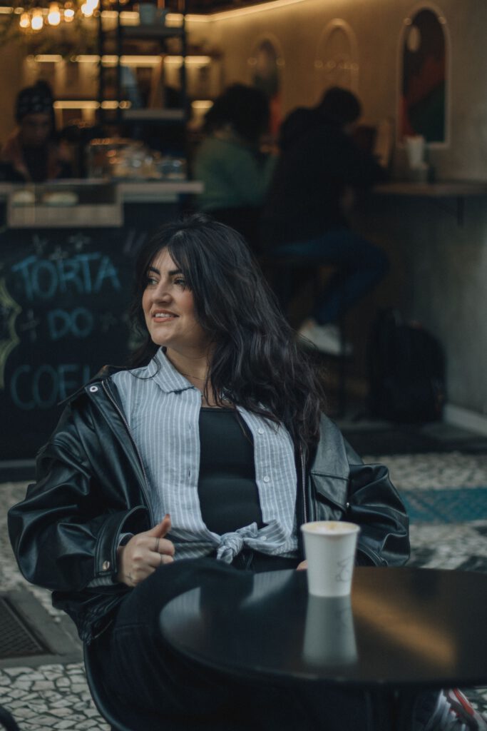 Woman relaxing with coffee without vaping